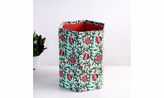 Cotton Block Printed Foldable Waste Paper Bin