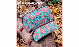 Block Printed Cotton Fabricated Toilet Pouch/ Multi Purpose Pouch