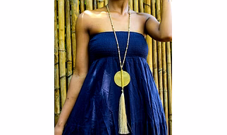 Handmade Round Brass Spiral Pendent Tassel Necklace with Crystal Beads Fashion Jewelry Tribal Boho Necklace