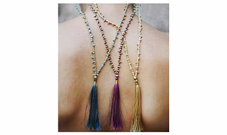 Elegant Handcrafted Crystal Beads Brass Necklace with Tassel