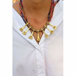 boho tribal brass pendent necklace with multi colored beads