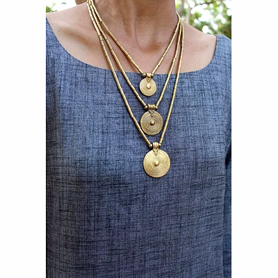 boho chic handmade brass spiral layered pendant necklace
