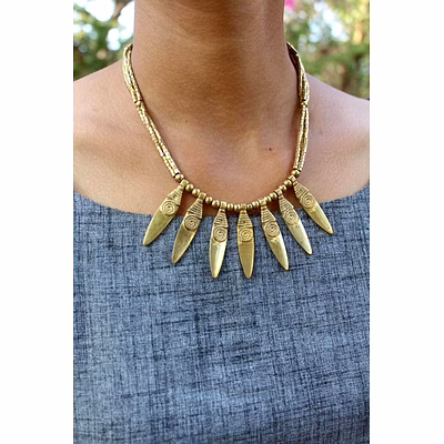 artistically crafted dhokra leaf brass necklace