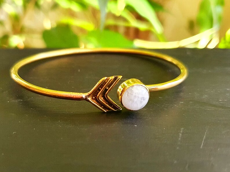Minimalist Design Brass Arrow Moonstone Adjustable Bracelet Export Quality image 2