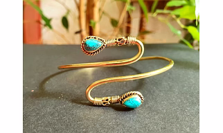 Brass Spiral Boho Stone Bangle Bracelet