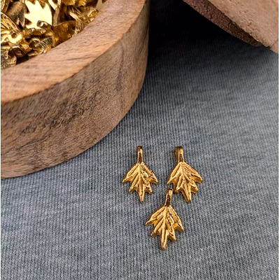 raw brass maple leaf charms boho pendants for jewelry making & macrame crafts