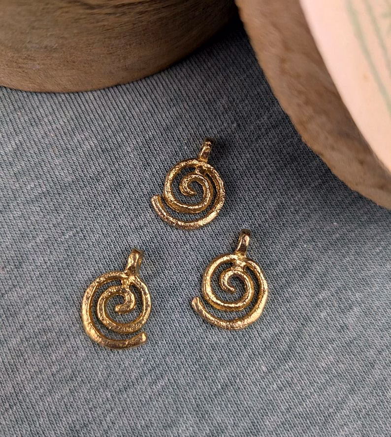 wholesale raw brass spiral charms for jewelry making & macrame boho style spiral