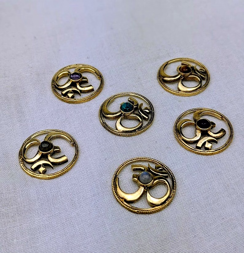 ethnic brass om pendant connector with genuine stone religious & wellness jewelry connector piece