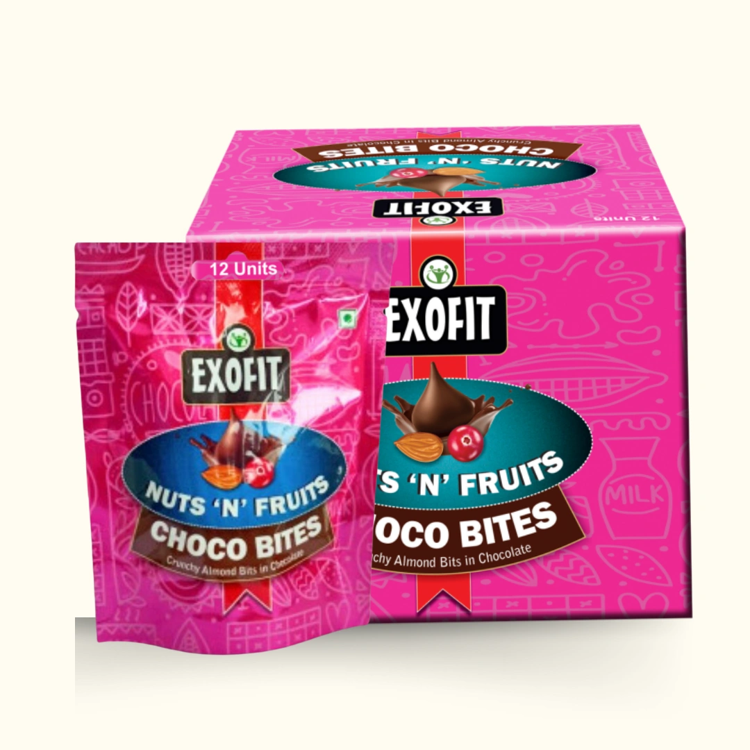 EXOFIT Nuts 'N' Fruits Choco Bites (Pack of 12) 420g Crunchy Almond Bits in Chocolate-12452288