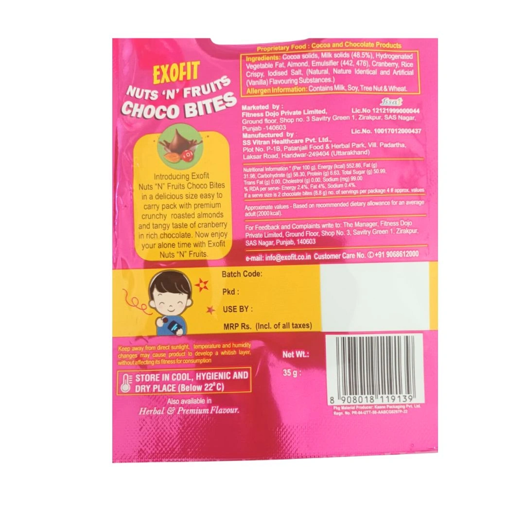 EXOFIT Nuts 'N' Fruits Choco Bites (Pack of 12) 420g Crunchy Almond Bits in Chocolate-3