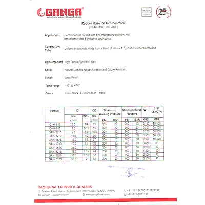 50mm GANGA AIR RUBBER HOSE AS PER ISO 2398-4