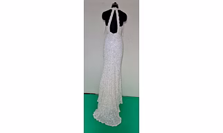 Ivory High-Neck Sequin Halter Gown