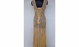 Champagne Gold Crystal Fringe Illusion Gown