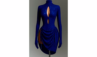 Midnight Blue Crystal Mesh Cut-Out Mini Dress with Gloves | High Neck Bodycon Cocktail Dress | Luxury Embellished Party Wear