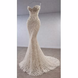 ivory pearl embellished mermaid bridal gown with corset bodice | luxury beaded wedding dress | couture fishtail bridal dress