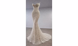 Ivory Pearl Embellished Mermaid Bridal Gown with Corset Bodice | Luxury Beaded Wedding Dress | Couture Fishtail Bridal Dress