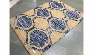Handwoven Hexagon Rug – Blue & Beige |