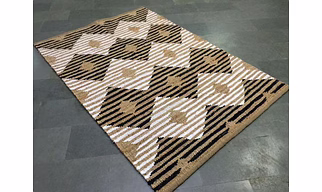 Handwoven Diamond Star Rug | Black & Beige | Eco-Friendly | Export Grade