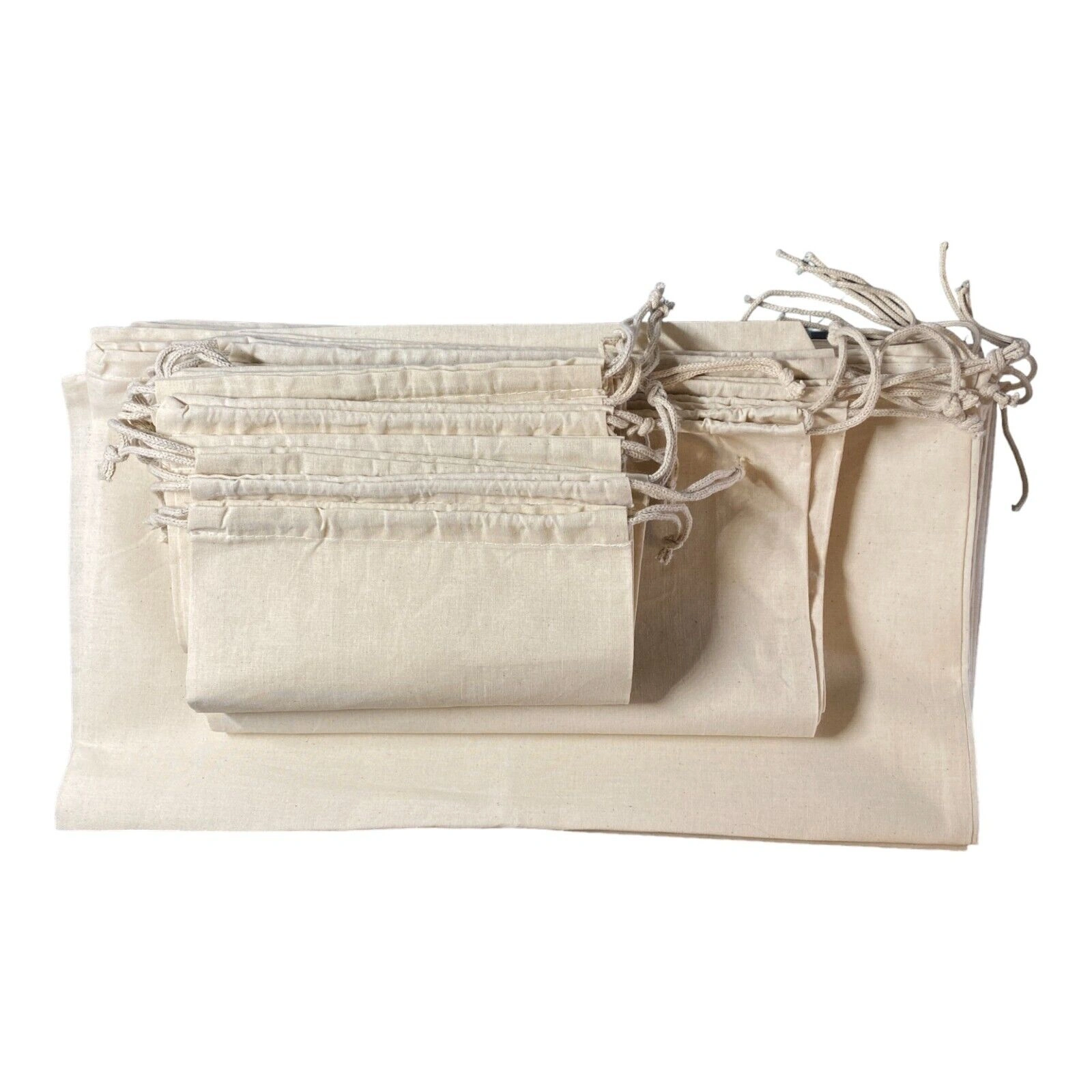 Bundle DOUBLE &amp; SINGLE DRAWSTRING Cotton Muslin Bags-12457317