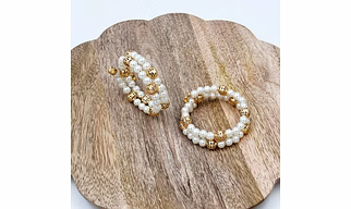 Lime By Manika Set of 2 Pearly Spiral Bracelet- Off White, Gold