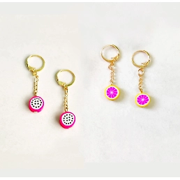 Lime By Manika Set of 2 Dangling Fruit Earrings, Pink, Yellow