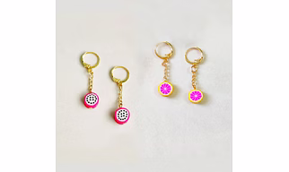 Lime By Manika Set of 2 Dangling Fruit Earrings, Pink, Yellow