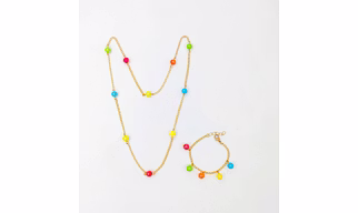 Lime By Manika Multi Bead Neck Chain & Bracelet Set, red, blue, yellow