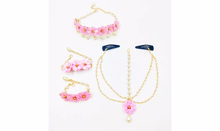Lime By Manika Champa Floral Head Chain, 2 Bracelets & Necklace Set - Light Pink