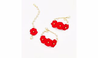 Lime By Manika Gulmohar Floral Maang Teeka & 2 Bracelets Set - Red