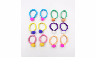 Lime By Mnaika Set of 12 Pom Pom Rubberbands- Multicoloured