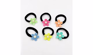 Lime By Manika Set Of 6 Flower & Pearl Applique Rubberbands- Multicoloured