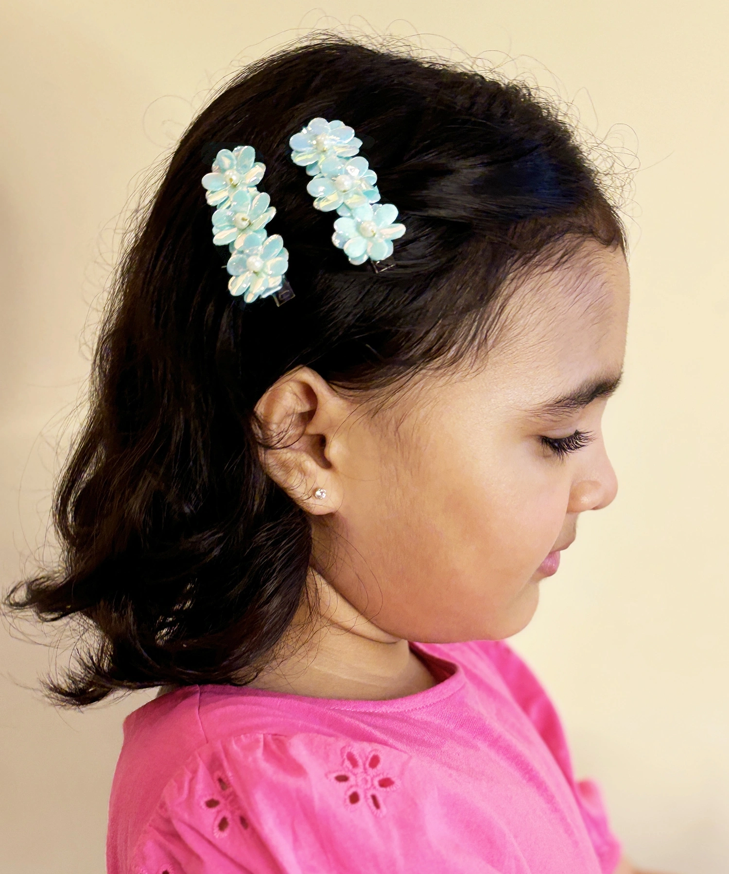 Lime By Manika Glam Floral Hair Clips- Aqua Blue-1