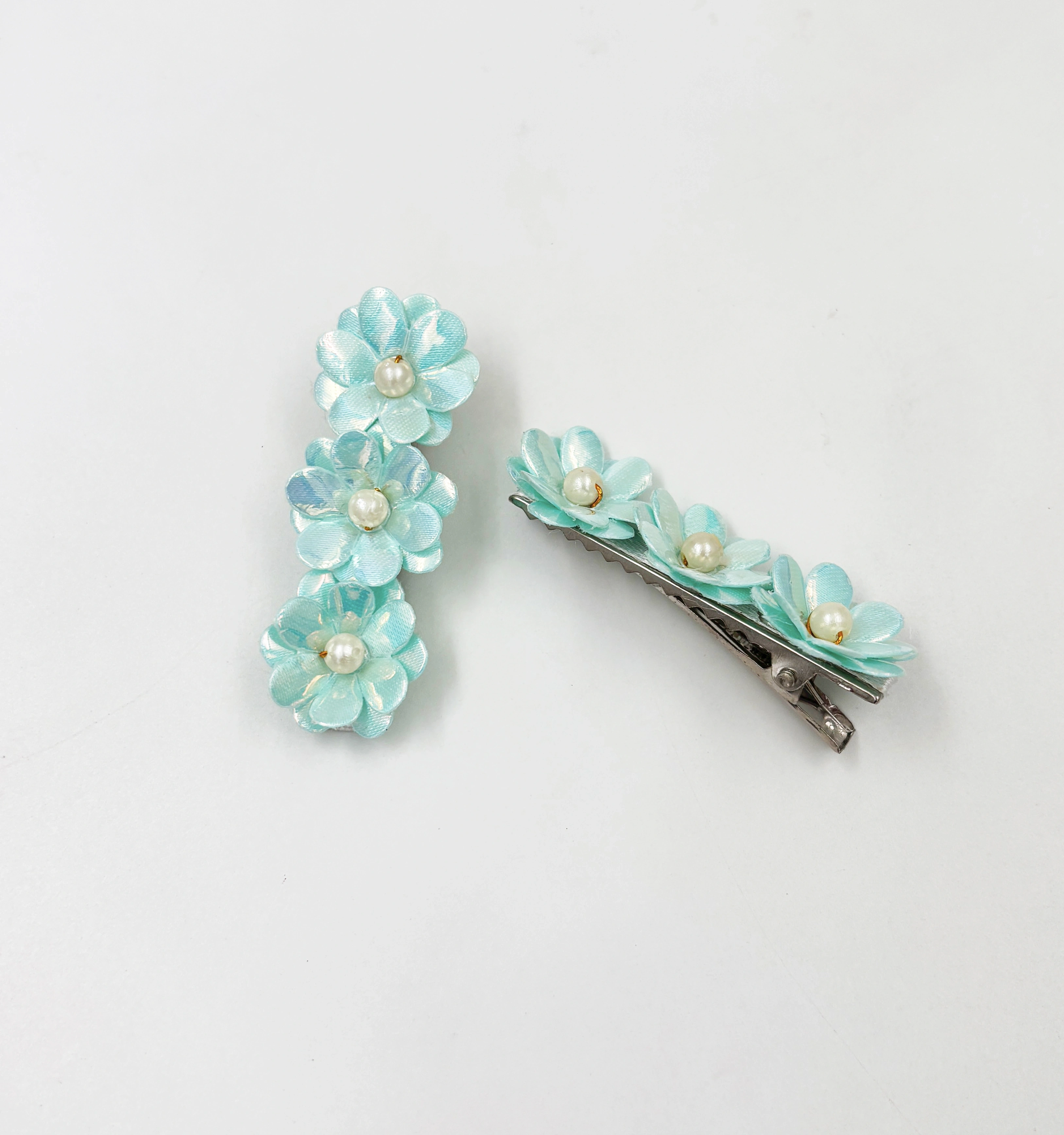 Lime By Manika Glam Floral Hair Clips- Aqua Blue-2