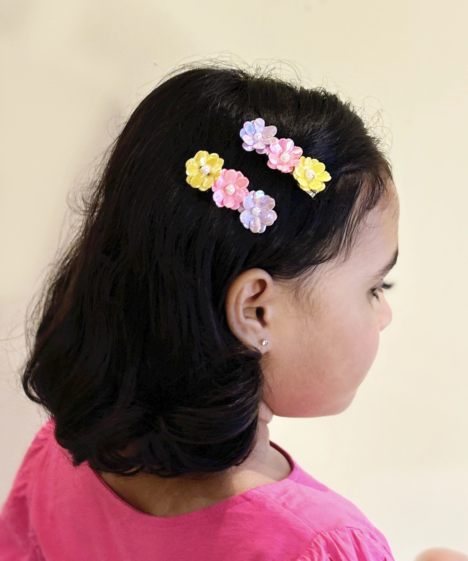 Lime By Manika Glam Floral Hair Clips- Pink, Mauve, Yellow-1