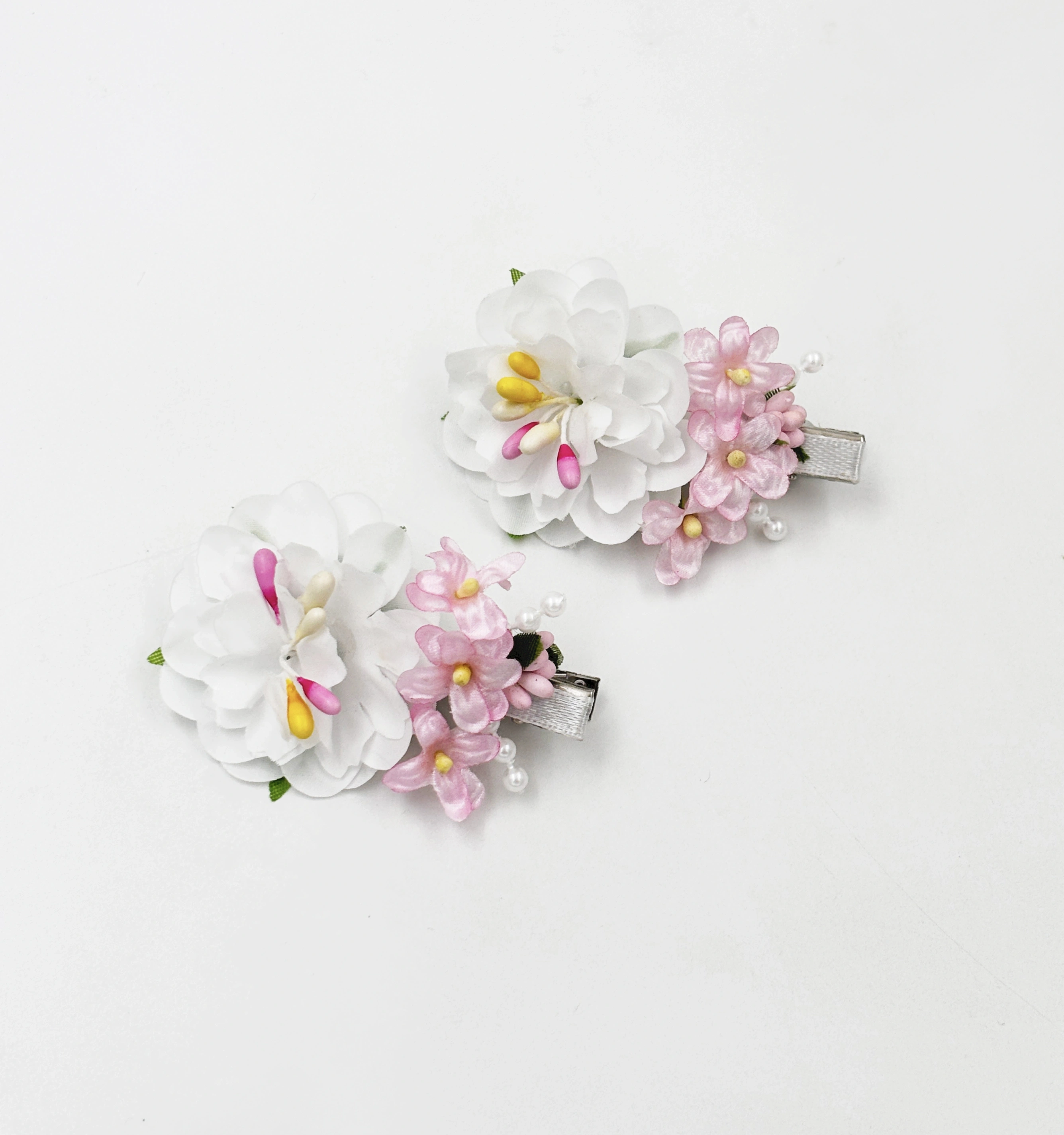 Lime By Manika Flower Garden Hair Clips- White, Pink-LM2198