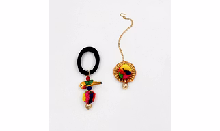 Pom Pom & Parrot Detailed Navratri Maang Teeka & Rubber Band Set- Multicoloured
