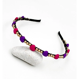 Glam Heart Beads Detailed Hairband- Pink, Purple