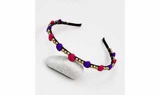 Glam Heart Beads Detailed Hairband- Pink, Purple