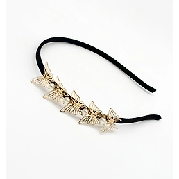 Butterflies & Pearls Embellished Hairband - Gold