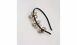 Wire Flowers & Crystal Embellished Hairband - Antique Gold