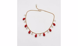 Dangling Crystals Necklace - Red, Gold