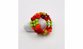 Heart Beads Detailed Spiral Bracelet- Red, Orange, Green