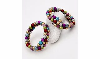 Rose Carved Metallic Beads Detailed Navratri Bracelet Set of 2 - Multicoloured