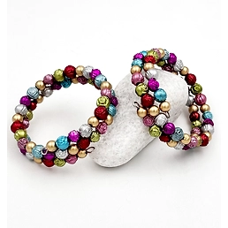 Rose Carved Metallic Beads Detailed Navratri Bracelet Set of 2 - Multicoloured