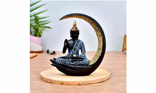 Antique Big Meditating Moon Buddha Statue Showpiece for Home Decor - Living Room - Office - Gifting - Lord Buddha Idol Polyresin Decorative Figurine (B0DDC3TSK3)