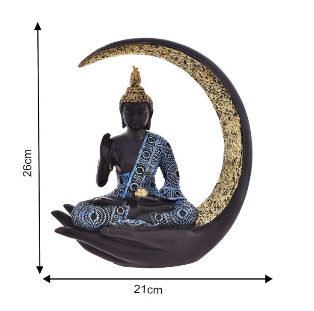 Antique Big Meditating Moon Buddha Statue Showpiece for Home Decor - Living Room - Office - Gifting - Lord Buddha Idol Polyresin Decorative Figurine (B0DDC3TSK3)-3