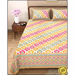retro jaipuri dabu printed bedsheet