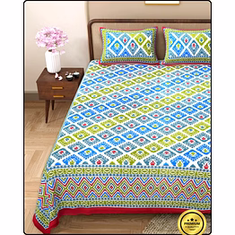 retro jaipuri dabu printed bedsheet