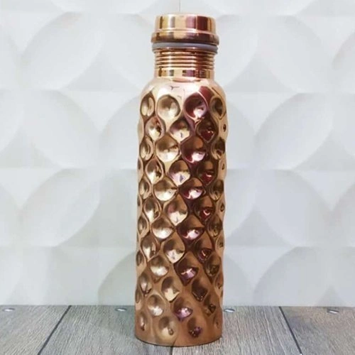 Copper Water Bottle Diamond Finish 34 Oz Leak Proof 100% Pure Ayurvedic Copper Vessel with Lid - Drink More Water and Enjoy Health Benefits Immediately/Yoga Bottle-6