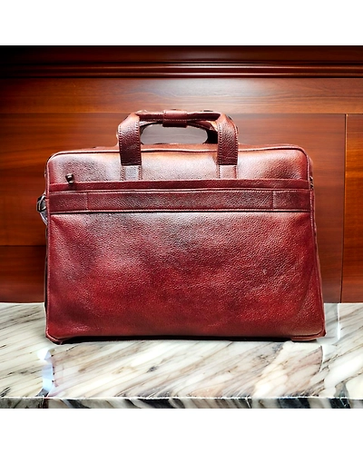 Leather laptop brown color front zip bag-1